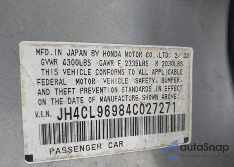 2004 Acura Tsx z USA, uszkodzony, nr VIN JH4CL96984C027271